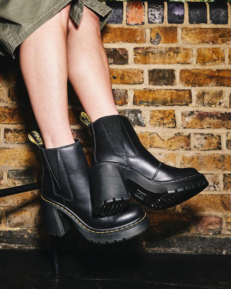 Women's Dr Martens Spence Leather Flared Heel Ankle Boots Black | AU 69CTV